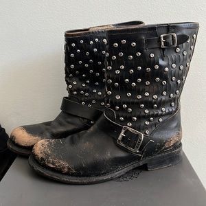 Distressed Frye studded boots